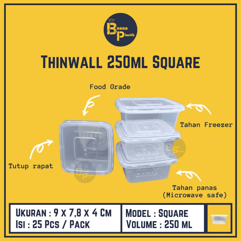 Thinwall 250 ml kotak square / Kotak Makan 250 ml SQ / Thinwall