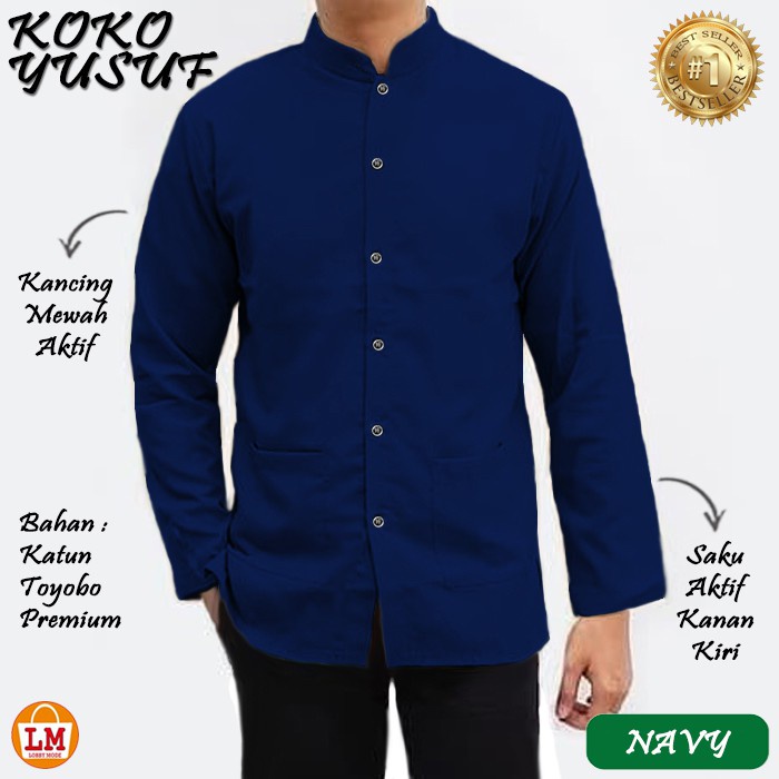 Baju Koko Muslim Baju Koko Kurta Dewasa Lengan Panjang Material Catton Adem Serap Keringat Baju Koko