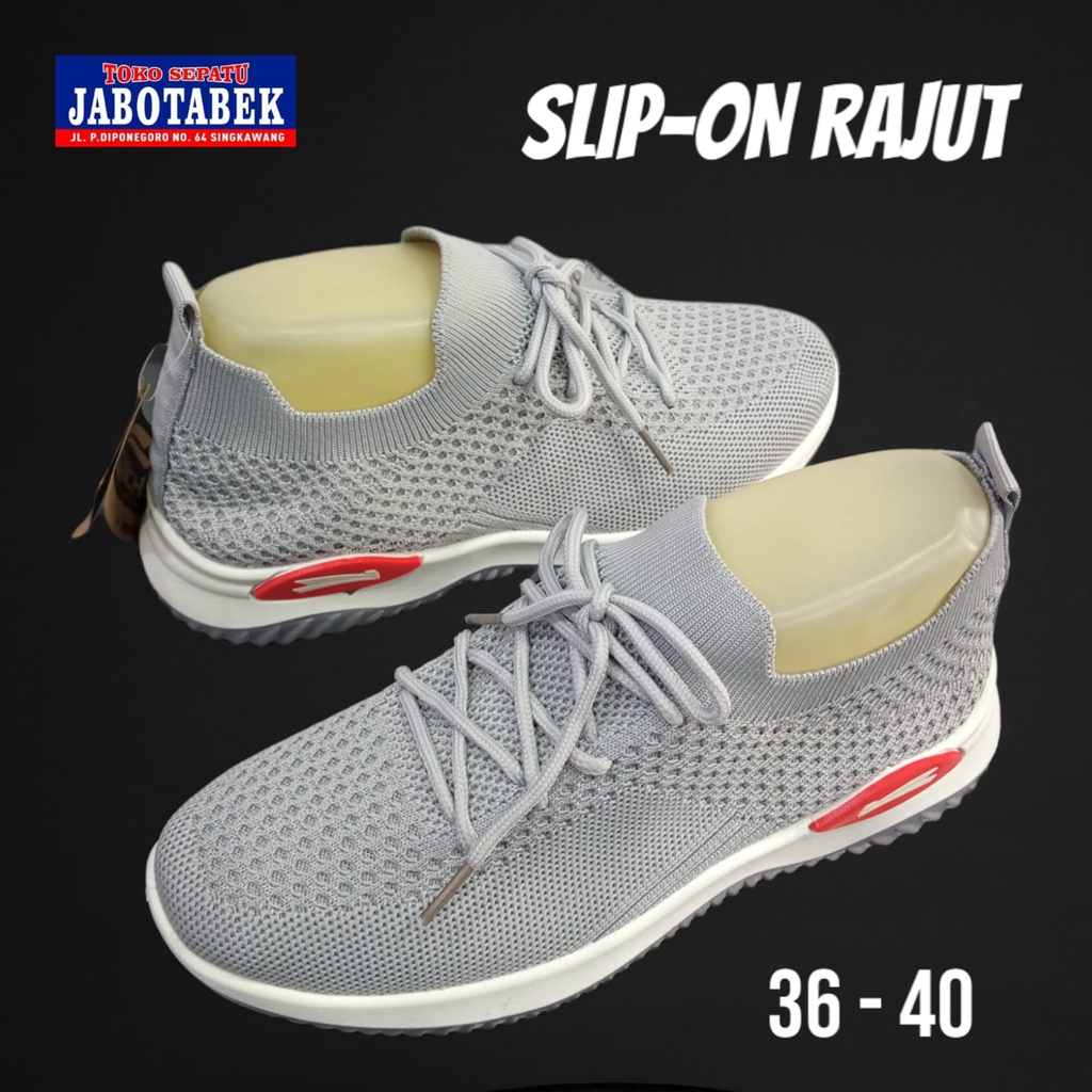 [COD] Sepatu slip on rajut unisex light grey abu-abu muda polos simple list putih LOUNCH size 36-40 