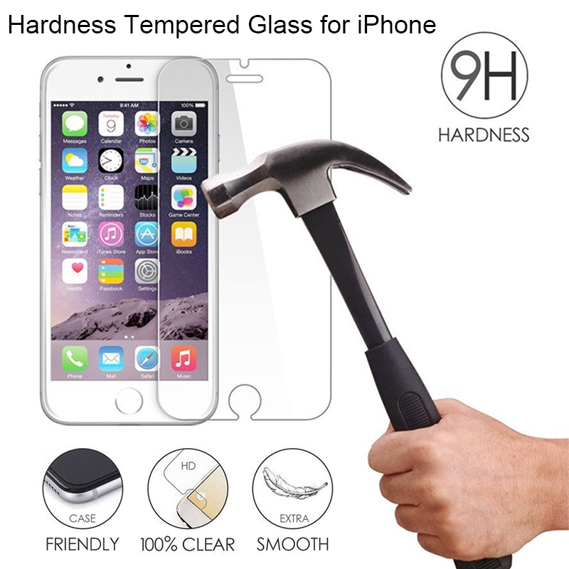 Tempered Glass Pelindung Layar 9H HD Anti Gores untuk iPhone 6 / 7 / 8 / 6S Plus