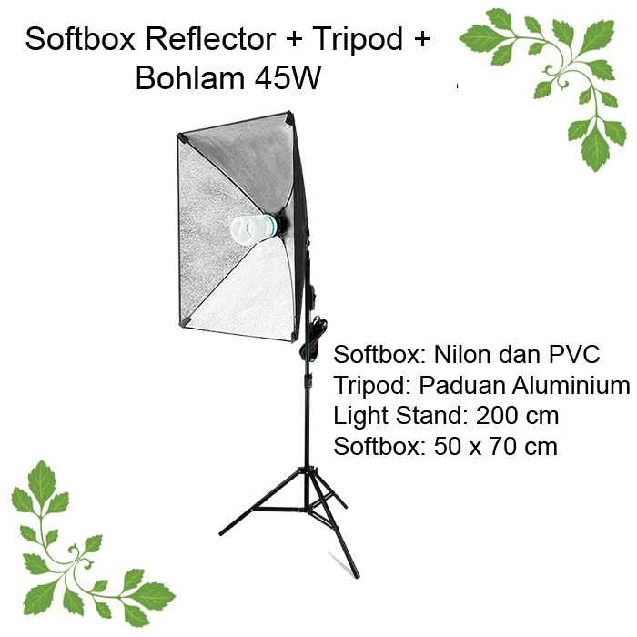 Taffstudio SB-MS-B5070 Payung Softbox Reflektor Fotografi Studio 50x70cm + Bohlam 45W