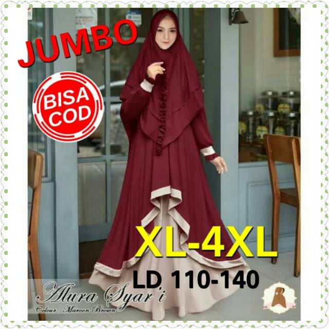 Gamis Jumbo Alura Syari LD 110-140 Gamis Big Size XXXL