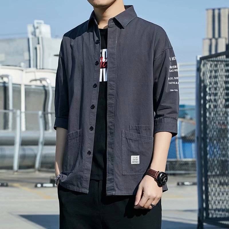 Kemeja lengan panjang setengah lengan versi Korea