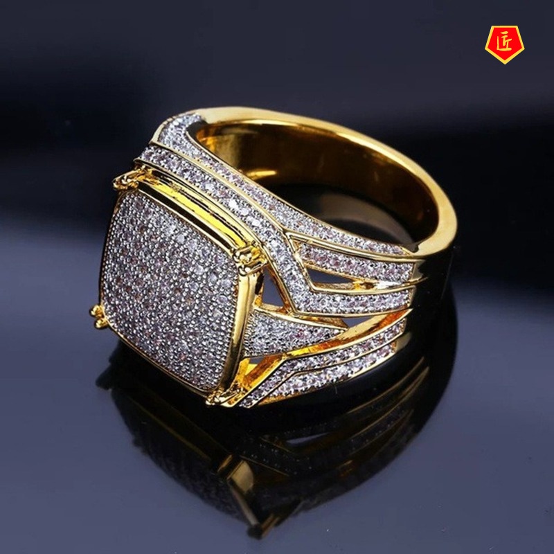 [Ready Stock]18K Gold Square Diamond Ring Personality