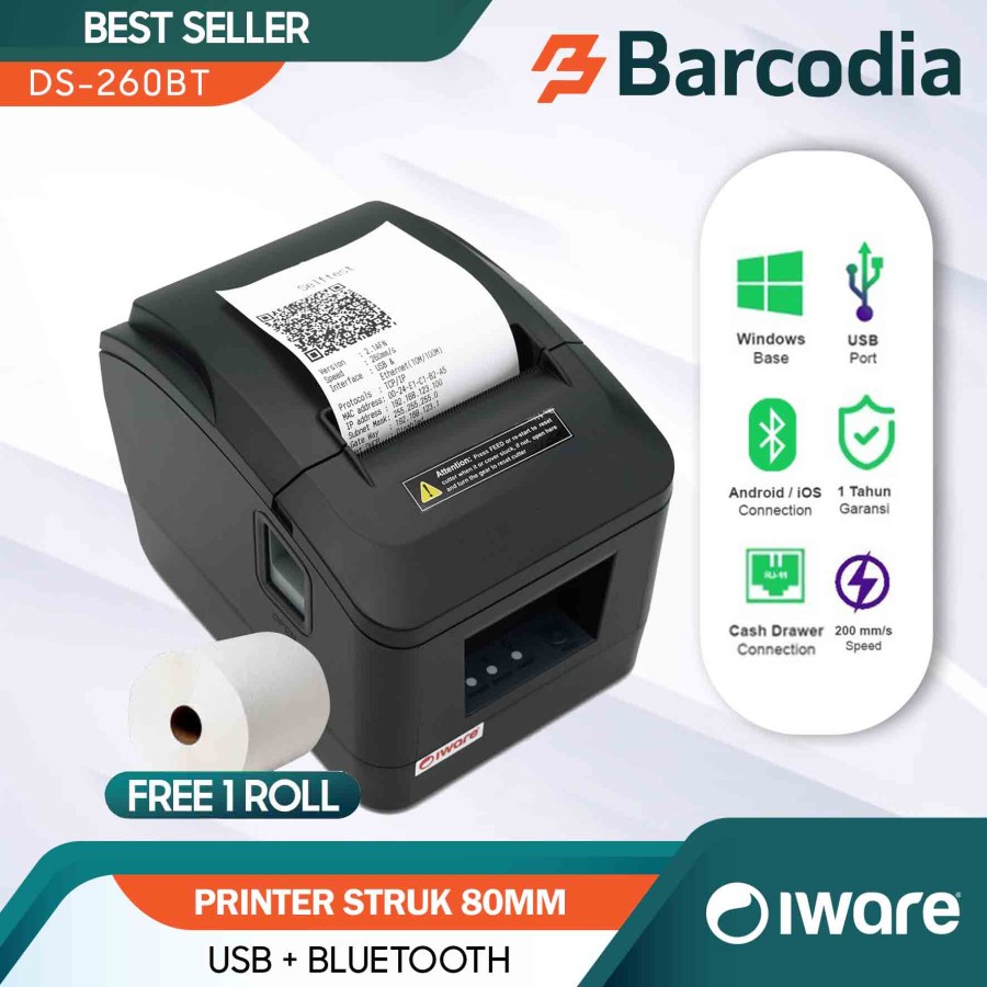 Printer Bluetooth Iware D-260BT Printer Thermal 80mm Auto Cutter / Printer Struk Kasir Bluetooth