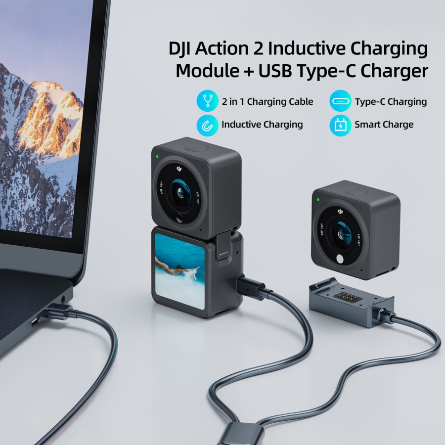 Telesin 2 in 1 Fast USB magnetic charging cable DJI Osmo Action 2