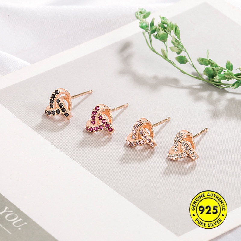 Anting Stud Bentuk Segitiga Aksen Kristal Warna-Warni