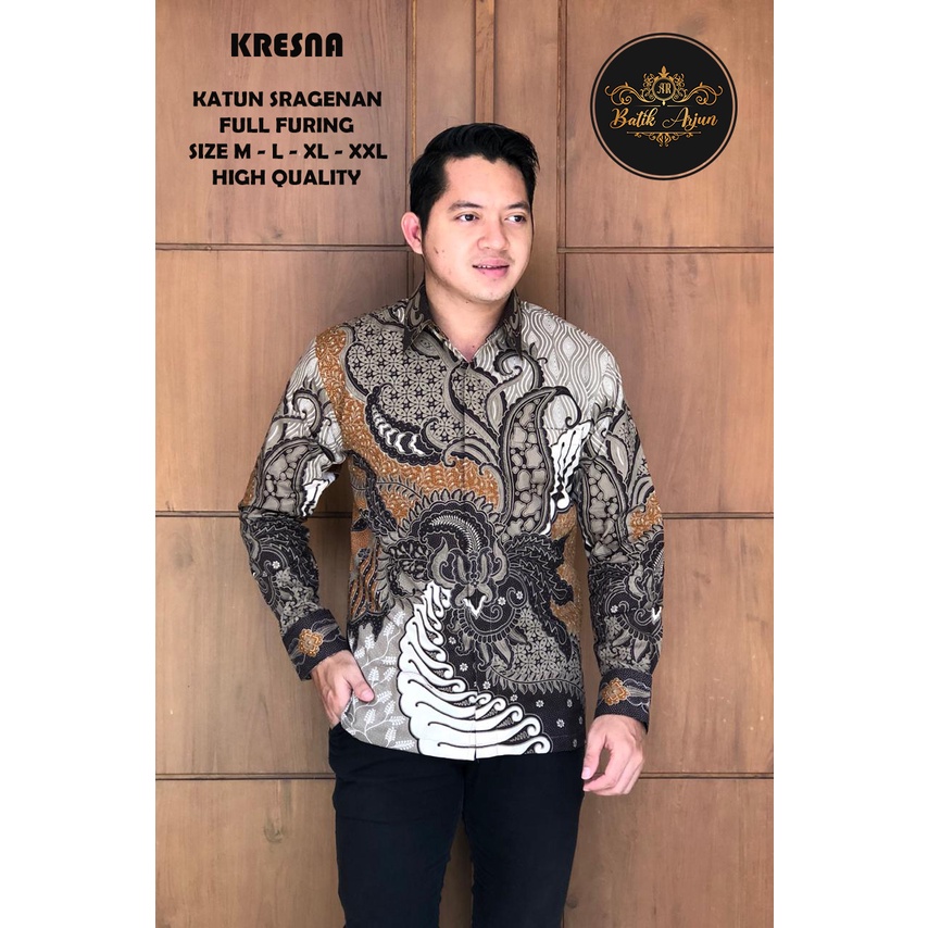 Kemeja Batik Pria Lengan Panjang Kresna Katun Halus Full Furing Asli Solo