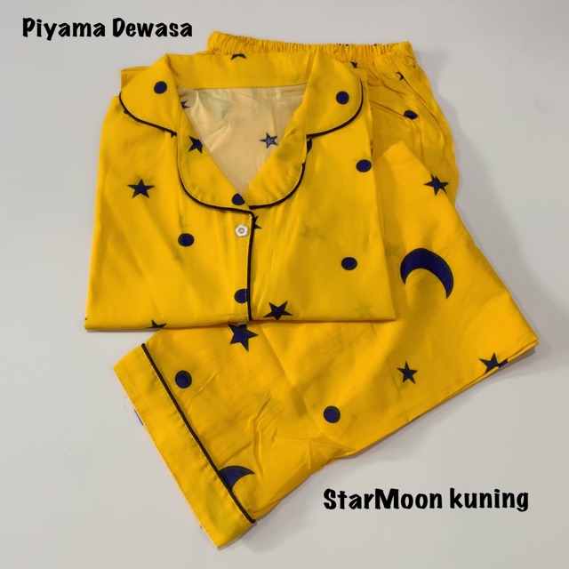 piyama STARMOON KUNING baju tidur bulan bintang kuning bisa pasangan ibu anak keluarga