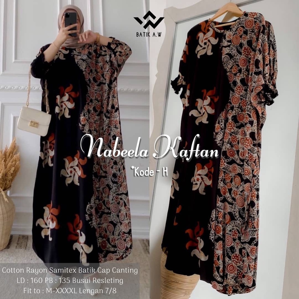 Batik A W - Nabeela Kaftan Batik Cap Canting Motif Sogan Malaman Lengan 7/8 Busui Rayon Super Kaftan Kondangan