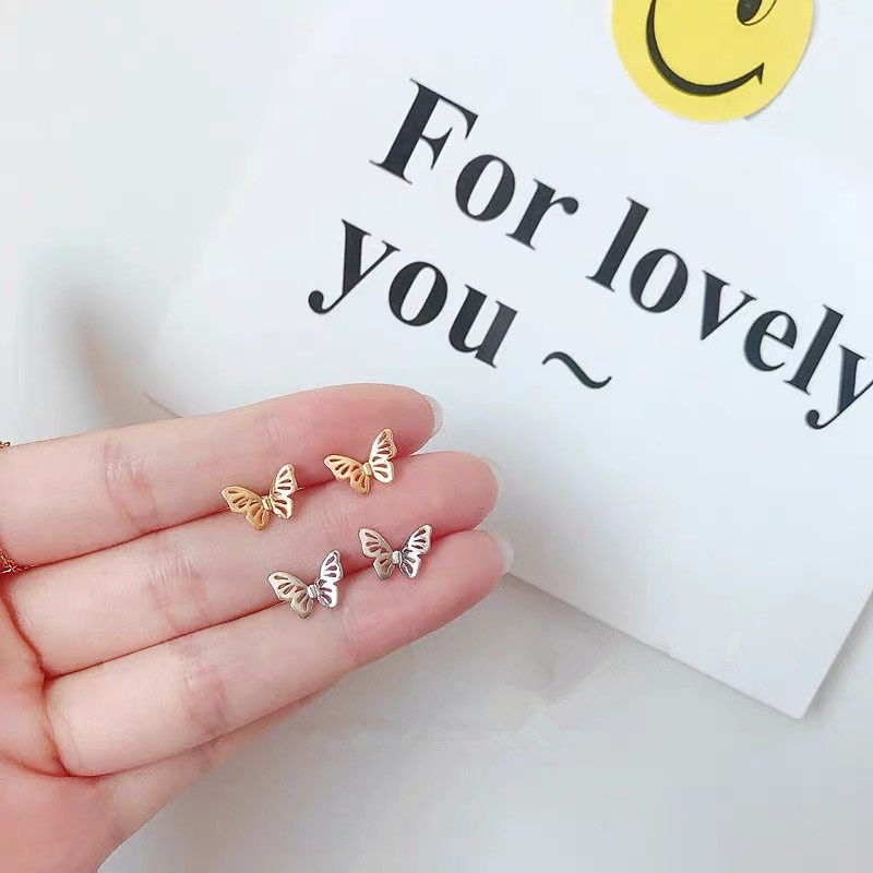 We Flower S925 Silver Geometric Deer Antler Fish Butterfly Stud Earrings for Women Girls-type G gold