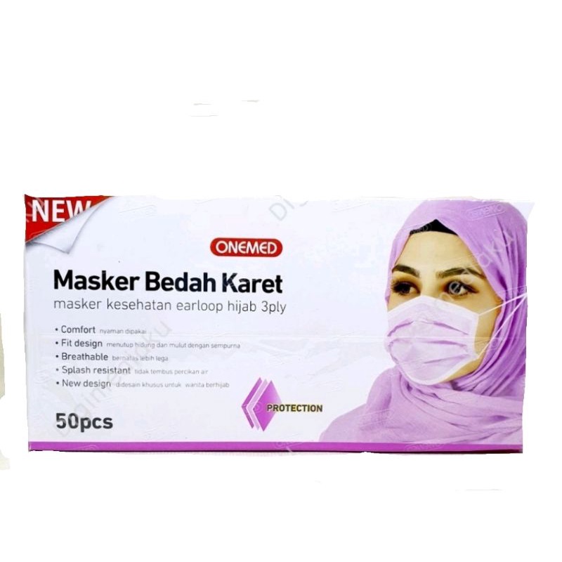Masker Hijab Ungu 3Ply | Masker Jilbab Ungu | Masker Medis Onemed