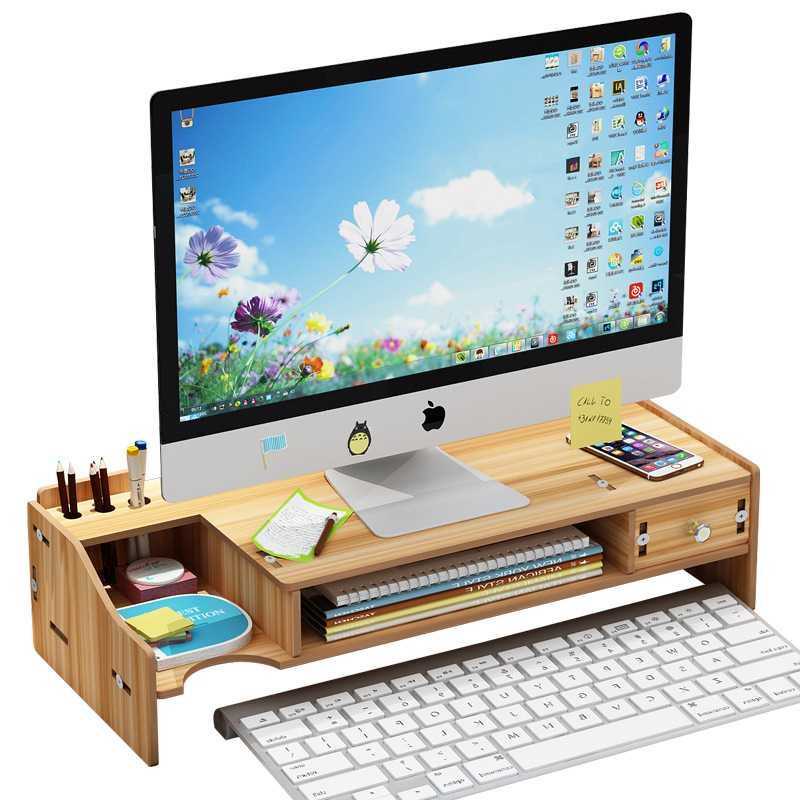 PROMO!!!!! Stand Monitor Meja Laptop Laci Kayu Rak Desktop storage organizer Buku Mac Note Hp Book S