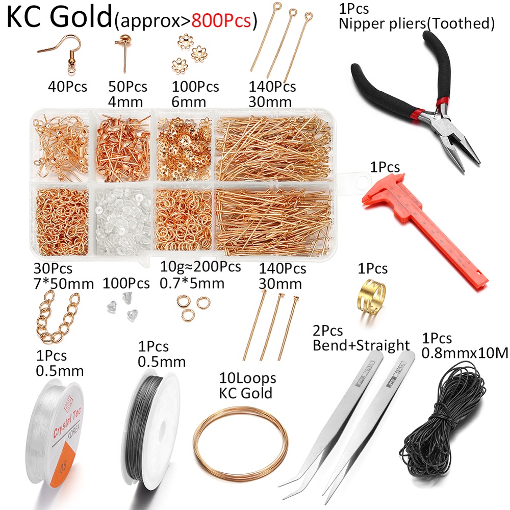 800pcs/lot Kait telinga, cincin lompat, kait dan pin anting-anting, kit perbaikan alat pembuat perhiasan DIY