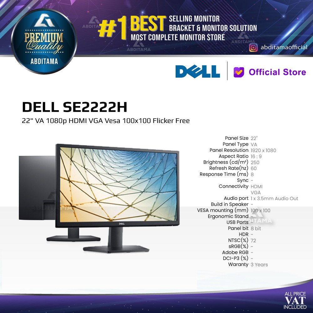 Monitor LED DELL SE2222H 22&quot; VA 1080p HDMI VGA Vesa 100x100