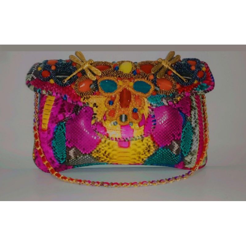 Raisa Size M Full Piton Multi Color -Tas/Clutch Kulit Ular Buat Pesta