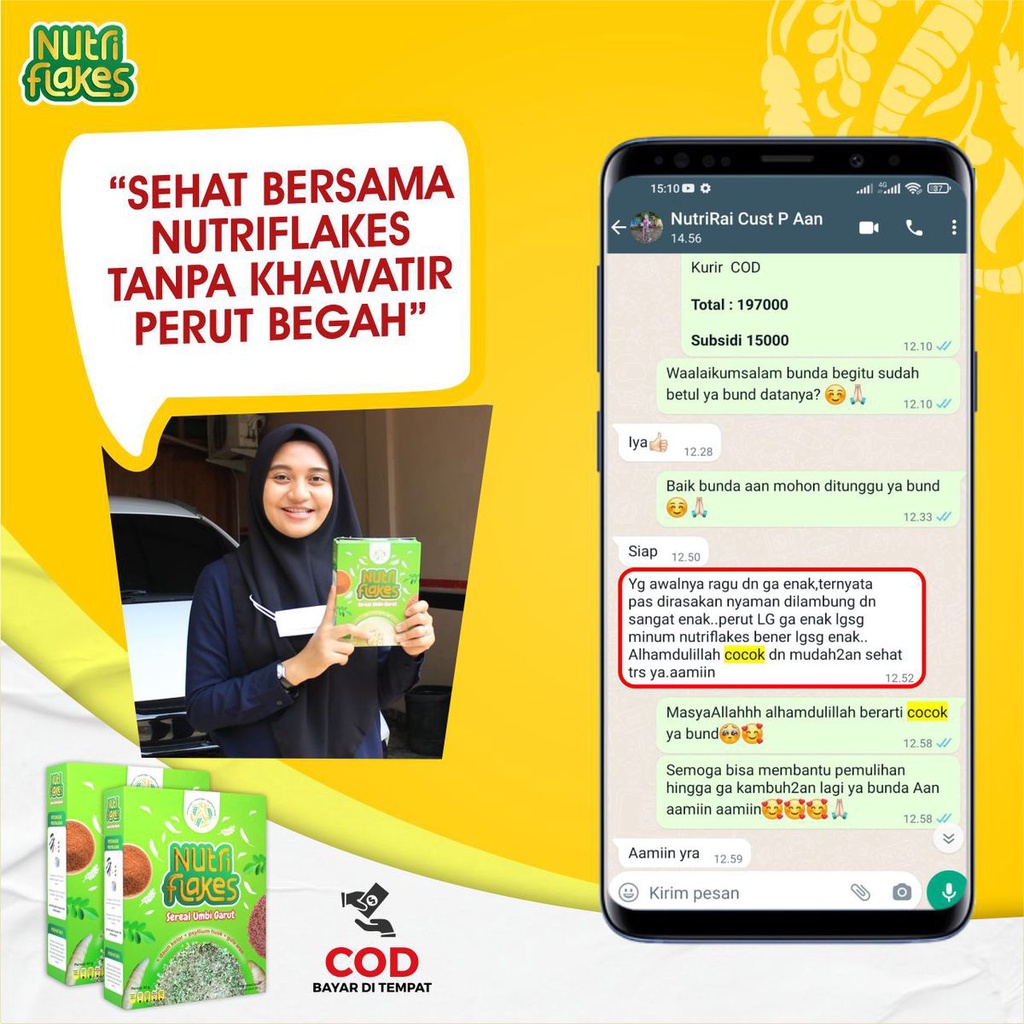 BISA COD!!! NUTRIFLAKES SEREAL UMBI GARUT WITH PSYILIUM HUSK &amp; DAUN KELOR 1 BOX 280 GRAM