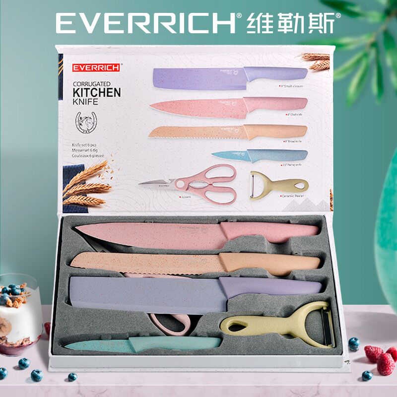 PISAU SET EVCRIVERH WARNA WARNI 6 IN 1 ORIGINAL DUS BUKAN MAGNET  / PISAU SET JERAMI / PERALATAN MASAK PISAU SLOT