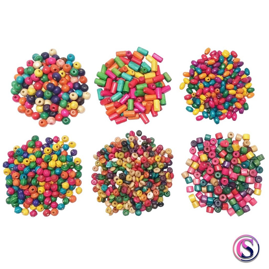 Mote / manik kayu warna warni 50 gram