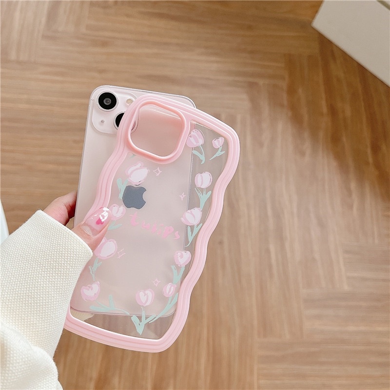 Pastel Pink Case with Tulip Holder Softcase Case HP Lucu for iphone XS Max XR 11 Pro Max 12 Pro Max 13 Pro Max