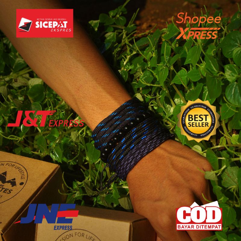 Gelang Tali Paracord Paket Set Pria Laki Laki Cowok Jangkar Warna Hitam Biru