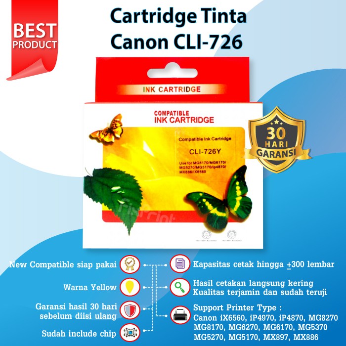 Cartridge Tinta Canon 726 CLI726 CLI-726 Black Cyan Magenta Yellow