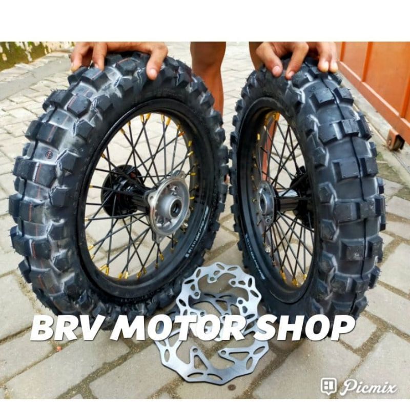 Sepaket Velg Trail KLX Ring 14/ Velg Klx150 ring 14 Trabasan Siap Pakai