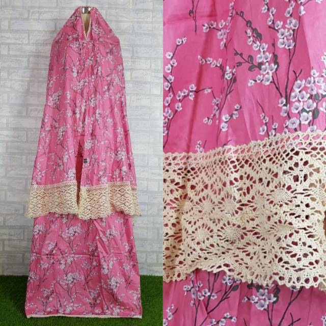 Mukena Katun Jepang Ori motip Sakura Mix Renda Rajut