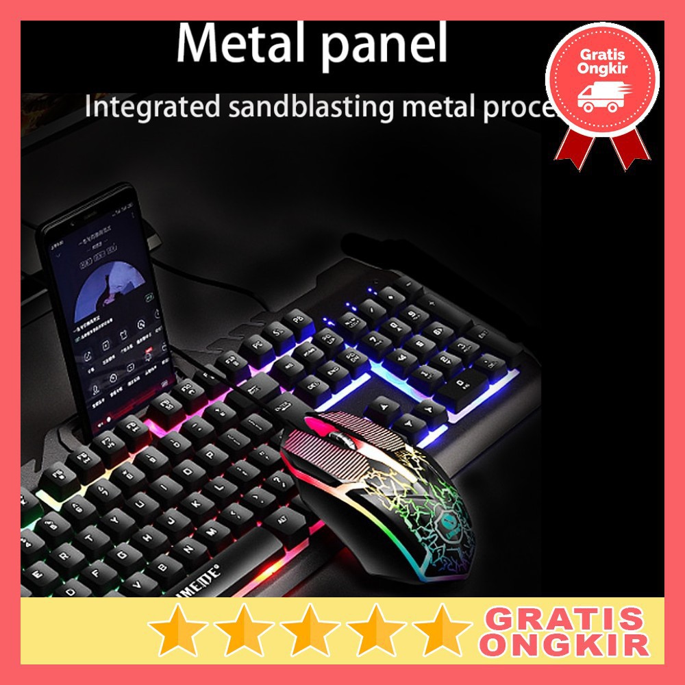 Grab Medan Combo Keyboard Gaming RGB with Mouse + Holder Smartphone HXB T21 Game Gamming