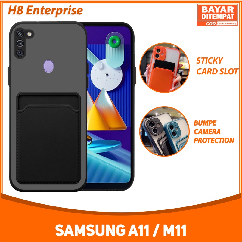 Soft Case Samsung Galaxy A11 M11 Colored Card Slot TPU Casing Holder Simpan Kartu