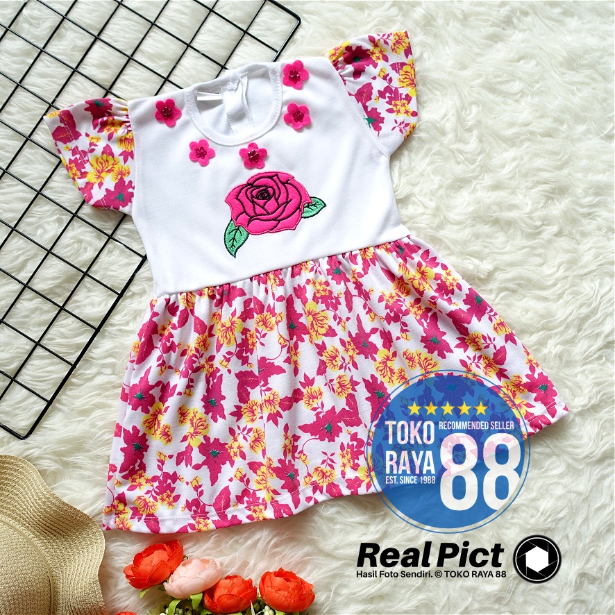 RB [SDR-RF28] TOKO RAYA 88, Setelan Dress Bayi 3 - 18 Bulan, RED FOREST Mawar, Baju Rok Anak