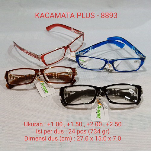 Kacamata Baca Plus (+) 8893 Pria / Wanita +1.00, +1.50, +2.00, +2.5