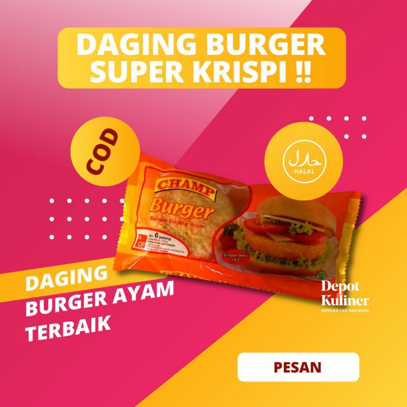 Daging Burger Champ Ayam Premium isi 6 Pcs