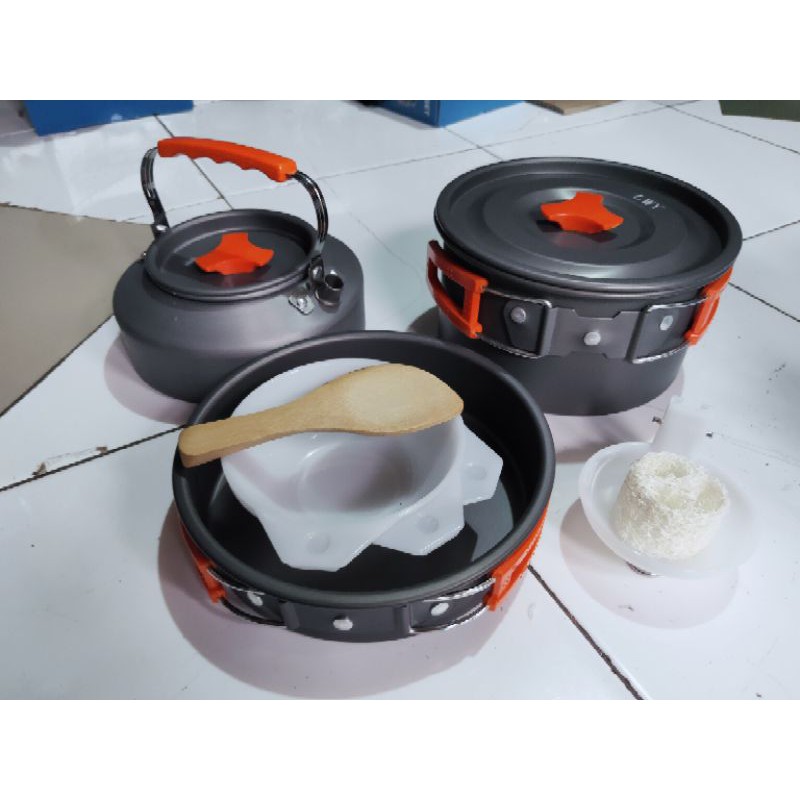 [Bisa COD] Cooking Set DS 300-8 Koplit Sudah Ada Teko Masak Air Camping/Outdor