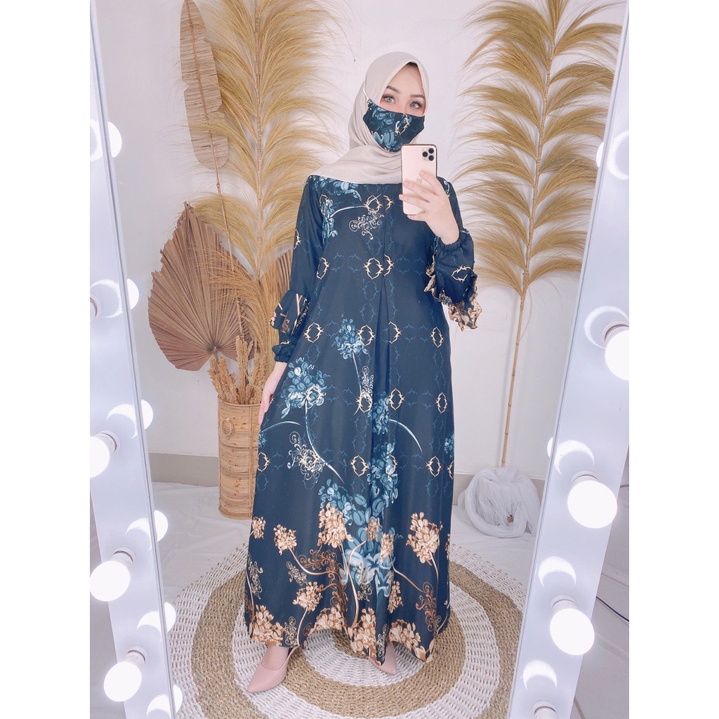 GAMIS MAXMARA LUX/AKSEN MOTIF BUNGA CANTIK/ LENGAN TEROMPET/ELEGAN