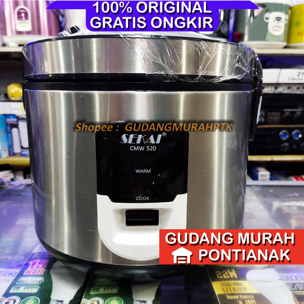 Rice Cooker SEKAI Stainless Silver KUALITAS TOP ORIGINAL / Penanak Nasi Magic Com Penghangat Nasi 3 in 1 / stenles Body 1.8L - CMW 520 magicom mejikom