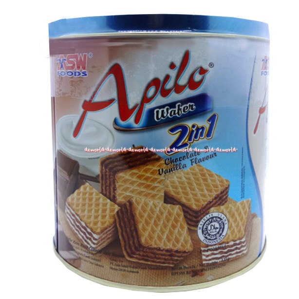 Asw Foods Apilo Wafer 2in1 350gr Chocolate Vanilla flavours Coklat Vanila Wafer Kemasan Kaleng Aswfood Asw Foods Apillo Appilo Apolo