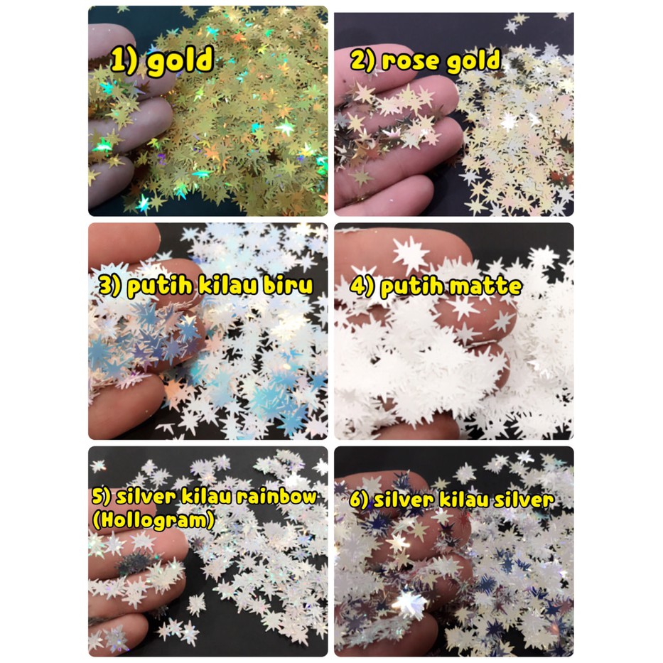 glitter bintang hexagon star bintang delapan titik nail art glitter