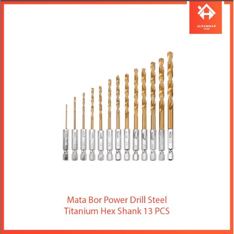 [HIGH QUALITY] Mata Bor Power Drill Steel Titanium Hex Shank 13 PCS