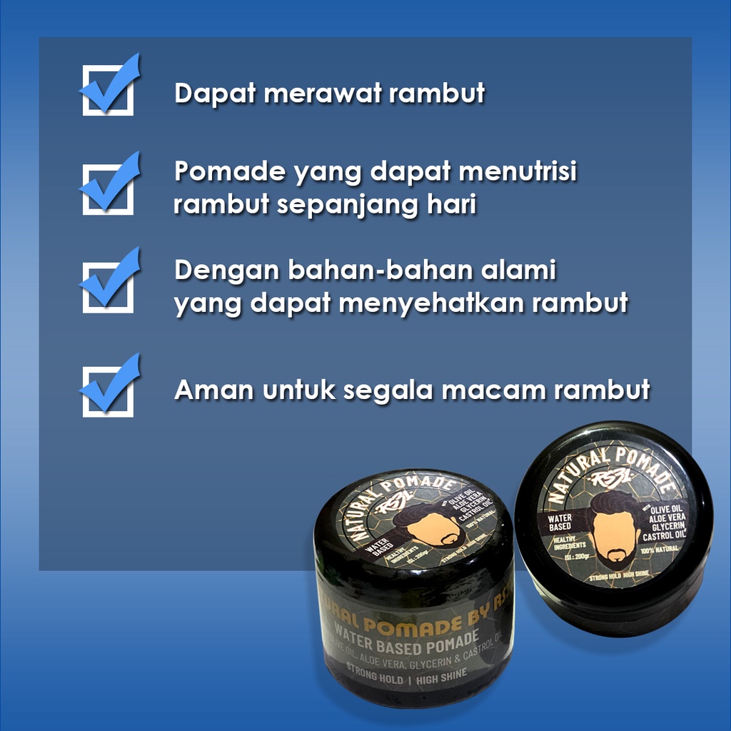 Natural Pomade isi 200 gr by RS31 water based pomade untuk tampilan klimis berkilau seorang pria.
