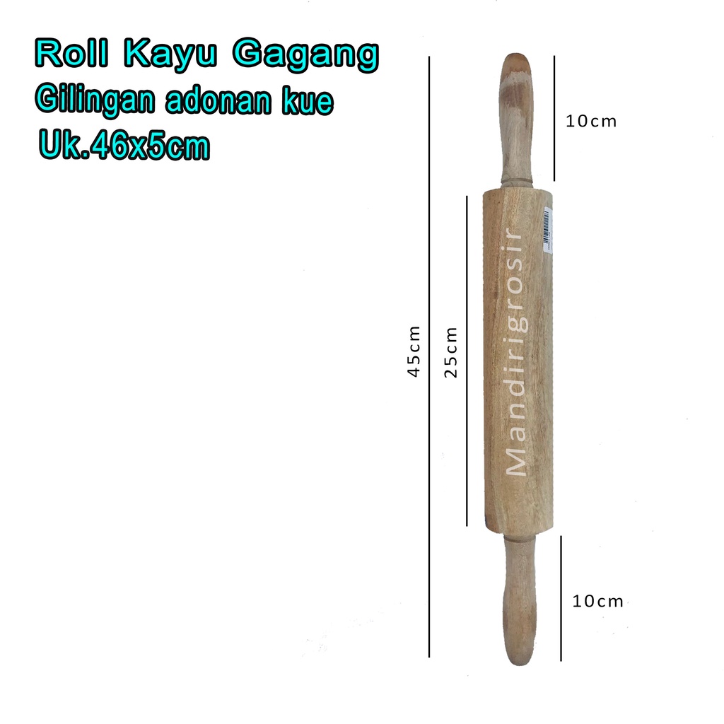 Gilingan adonan kue *Roll Kayu Gagang * Polos * Uk.46x5cm