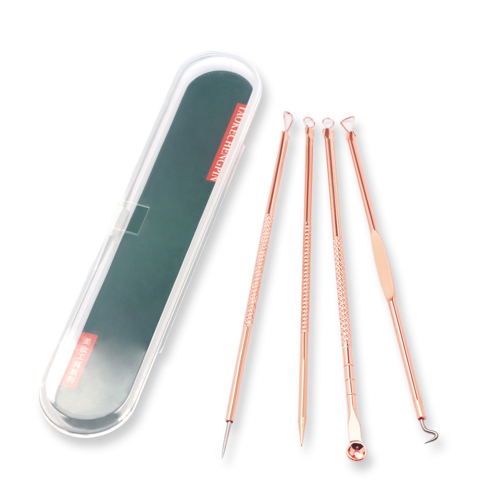 MAANGE 4Pcs/Set Pinset Komedo Stainlees Steel / Pinset Jerawat / Jepitan Komedo / Blackhead Tweezer Untuk Menghilangkan Komedo Penghilang Jerawat Pinset Dengan Kotak Alat Pembersih3003