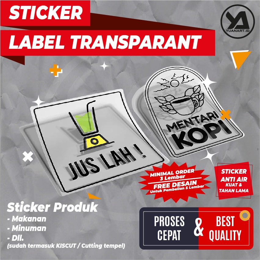 

CETAK STICKER VINYL TRANSPARANT STIKER CUTTING VINIL NAMA LOGO BRAND USAHA PRODUK KEMASAN MAKANAN MINUMAN CUP BOTOL TOPLES KUE POLA BENTUK KOTAK BULAT CUSTOM MURAH