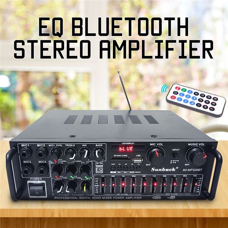 Sunbuck Bluetooth EQ Audio Amplifier Karaoke Home Theater FM Radio 2000W - AV - Black