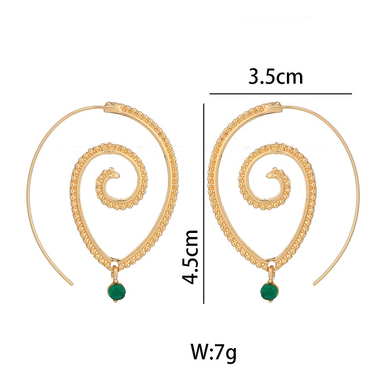 Anting Juntai Bentuk Spiral Geometris Aksen Permata Hijau Gaya Vintage Untuk Wanita