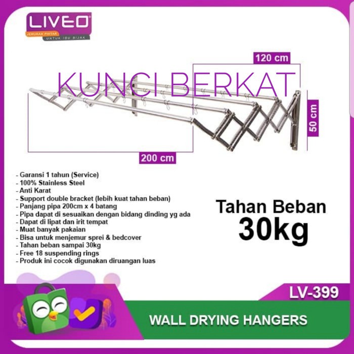 Jemuran dinding Levio LV 399/Gantungan Handuk Tarik/Gantungan Baju