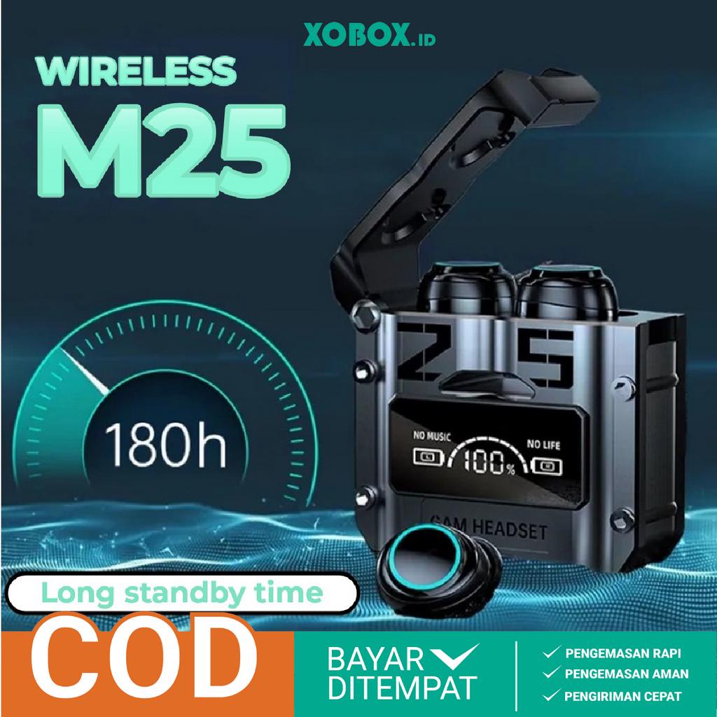 Headset Wireless TWS M25 Sports With Powerbank Earphones Bluetooth AH074 - XOBOX