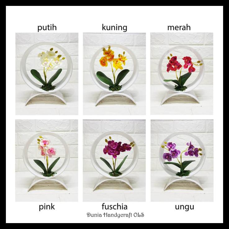 ANGGREK MINI BULAN BUNGA IMITASI TANAMAN HIAS PAJANGAN DEKORASI CANTIK - KUNING