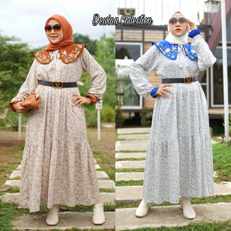 NURRYN BORDIR MOTIF | GAMIS KERAH BORDIR | GAMIS KERAH KOREA | MIDI DRESS BORDIR | GAMIS BORDIR