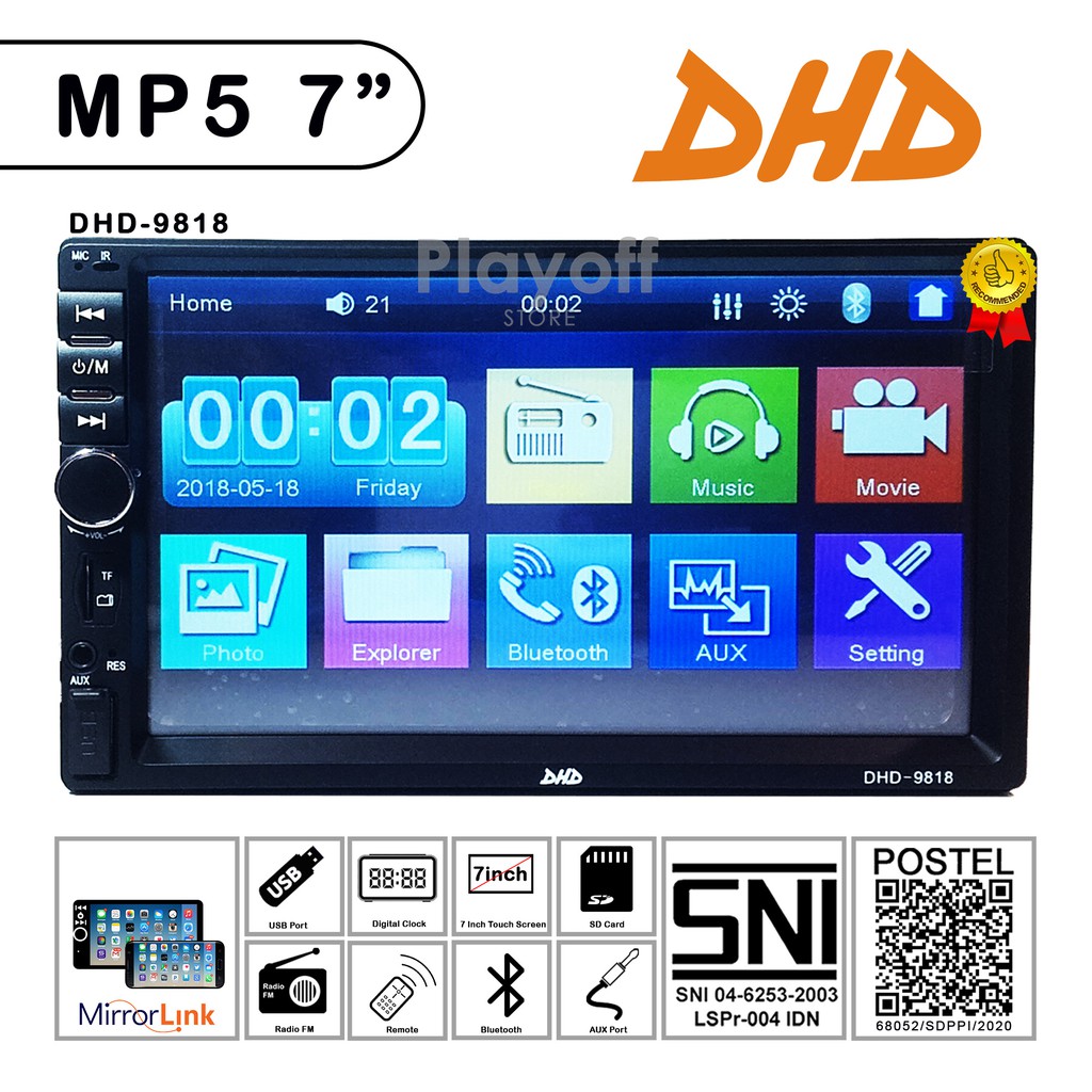Head Unit Double Din Layar 7 inch Tape Mobil Universal Mirror Link DHD